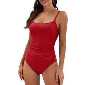 Eomenie Women's One Piece Swimsuits Tummy Control Ruched Bathing Suit 1 Piece Swimwear (Red, M)