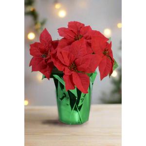 14" Potted Red Poinsettia Plant with 5 Flowers, Artificial Potted Poinsettia