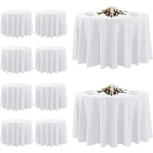 10 Pack White Round Tablecloths, 120 Inch Stain Resistant and Wrinkle Polyester Fabric Washable Table Clothes Cover for Kitchen Dining, Wedding, Reception Banquet, Birthday Party, Buffet Restaurant