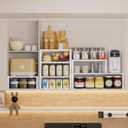 Expandable Spice Rack,Stackable Storage for Cabinet, Multi-Functional Kitchen Shelving,Height-Adjustable,Sustainable Organizer Solution(1Pack/White/Large)