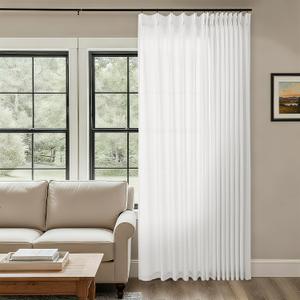Ivory White Patio Sliding Door Curtains 100 Width 102 Inches Long Pinch Pleated Curtain Drape with Hooks Rings Light Filtering Semi Sheer Extra Wide 100x102 Drapes Panel for Living Dining Room Birch