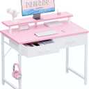 Pamray 32 Inch Small Computer Desk with Monitor Stand and 2 Drawers | Small Gaming Desk, for Bedroom Apartment and Dorm, for Study Work and Writing, Small Spaces, Sturdy, Easy Assembly
