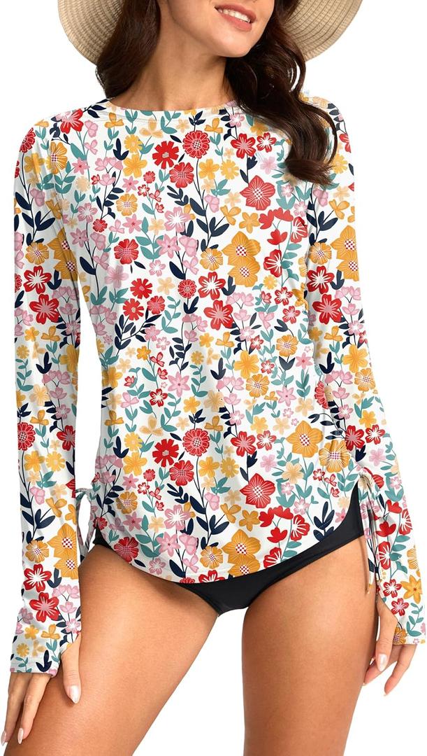SANTINY Women's UPF50+ Rash Guard SPF Long Sleeve Swimsuits Top UV Sun Protection Swim Shirts for Woman (Medium, Colorful Floral)