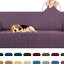 KEKUOU Stretch Sofa Cover Slipcover Couch Covers for 3 Cushion Couch Sofa pet Friendly (78"-94") Furniture Protector Sofa with Elastic Bottom for Kids,Dog, Jacquard Small Checked(Large,Dark Purple)