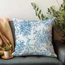 Blue and White Porcelain Floral Bird Pillow Covers 18x18, Flower Floral Chinoiserie Couch Pillow Case Set of 2, Modern Decorative Square Throw Pillows for Living Room