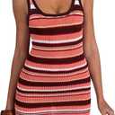 MakeMeChic Women's Striped Mini Dress Crochet Beach Cover Ups (Pink, L)
