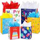 Birthday Gift Bag with Handle and Tissue Paper, 5 Pcs Gift Bags Assorted Sizes and Designs, Large, Medium, Small Size Birthday Gift Bag for Boys, Girls, 13”, 9” )