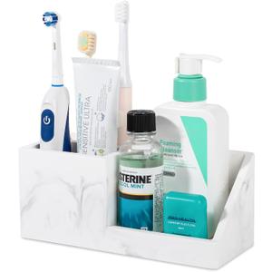 Diatomite Toothbrush Holders for Bathrooms, Quick Dry Electric Tooth Brush and Toothpaste Organizer Bathroom Accessories for Countertop, Vanity, Sink - Marble White (Large)