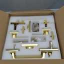 Moquin Double Front Door Lock Set, Brushed Gold Square Front Door Hardware Set with Dummy, Heavy Duty Door Handle with Deadbolt, Stain Brass Double Entry Door Lock Set with Reversible Handle