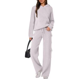 ANRABESS Womens Two Piece Outfits Casual Knit Hooded Sweater Straight Leg Pants Set 2025 Fall Lounge Travel Clothes (XL)