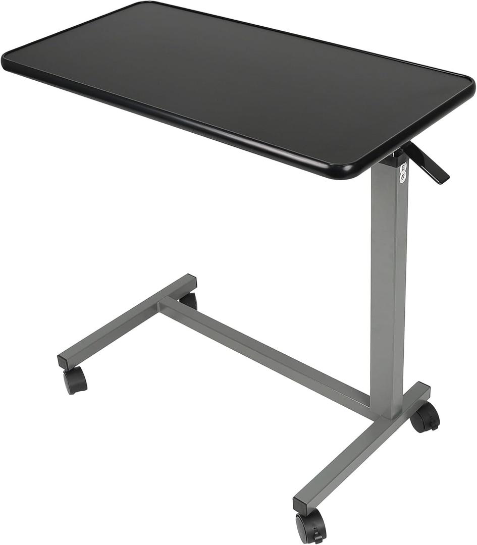 Vaunn Medical Pneumatic Adjustable Overbed Bedside Table with Wheels (Hospital and Home Use), 15"d X 30"w X 40.5"h