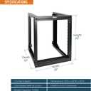 Tecmojo 12U Wall Mount Server Rack, Open Frame Network Rack for 19" Computer/AV/Data/IT/Media Equipment, 18" Depth, 16" Apart Mounting Holes, Swing Gate, Square and Tapped Holes