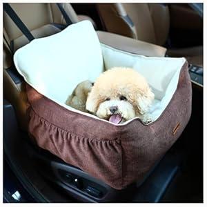 Clawamilly Dog Car Seat for Small Dogs Under 25Lbs, Portable Comfy Safe Puppy Car Seat Travel Bed with Storage Pockets, Fully Detachable Washable Dog Booster Carseats for Front & Back Seats, Brown (Medium)