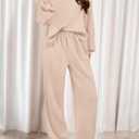 PRETTYGARDEN Women's Two Piece Lounge Sets 2025 Fall Airport Outfits Long Sleeve Pullover Tops Sweatpants Matching Clothing (XX-Large, Beige)