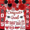 Black and Red Graduation Decorations, 26Pcs Graduation Decorations Class of 2025 Red Banner, Congrats Grad Banner Red 2025 Hanging Swirls Foil Curtains Paper Flower Balls Paper Fans