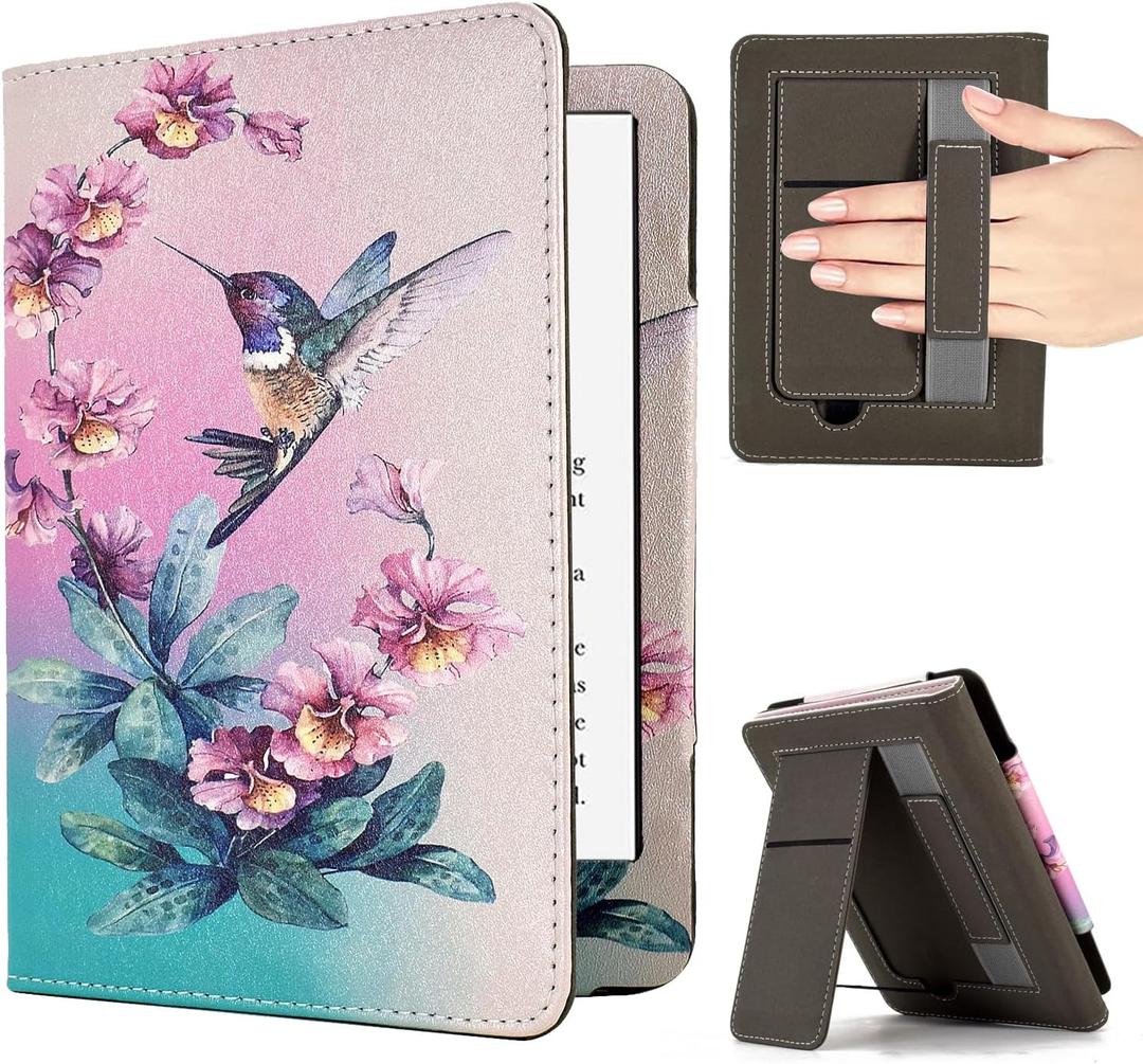 KEROM Case for 6" Kindle Paperwhite (10th/7th/6th/5th Generation, 2012-2018 Release), Premium PU Leather Cute Cover Case with Foldable Stand, Hand Strap, Card Slot, Auto Sleep/Wake - Hummingbird KEROM Case for 6" Kindle Paperwhite (10th/7th/6th/5th Generation, 2012-2018 Release), Premium PU Leather Cute Cover Case with Foldable Stand, Hand Strap, Card Slot, Auto Sleep/Wake - Hummingbird