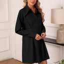 Womens Button Down Shirt Dresses Cotton Button Up Tunics Long Sleeve Solid High Low Blouse Waist Up Dress (S)