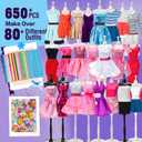 Anpro 650+Pcs Fashion Designer Kit for Girls with 2 Mannequins, DIY Arts & Crafts Kit for Girls Age 6-12 Toys, Doll Clothes Making Sewing Kit -Pink