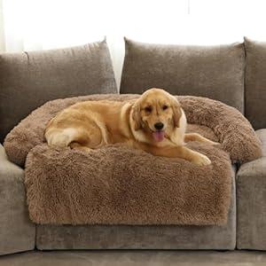 Calming Dog Bed Fluffy Plush Dog Mat for Furniture Protector with Removable Washable Cover for Dogs and Cats (X-Large (53x39.3x6), Light Brown)