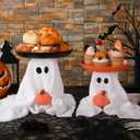 2 Set Halloween Cupcake Stand Ghost Pumpkin Candy Bowl Serving Tray Plush Halloween Cake Stand Holder Dessert Candy Dishes Tabletop Decoration for Party Cookies Display