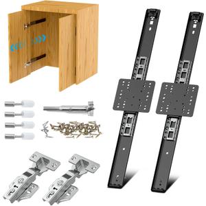 Sliding Hidden Door Track, Pocket Door Hardware, Smooth Gliding Pocket Door Slides with Hinges for Cabinet and Recessed Doors (18IN, Set, 1)