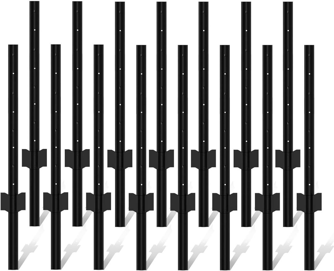 Metal Fence Post, 3 Feet Heavy Duty Garden Post Pack of 15 - Black