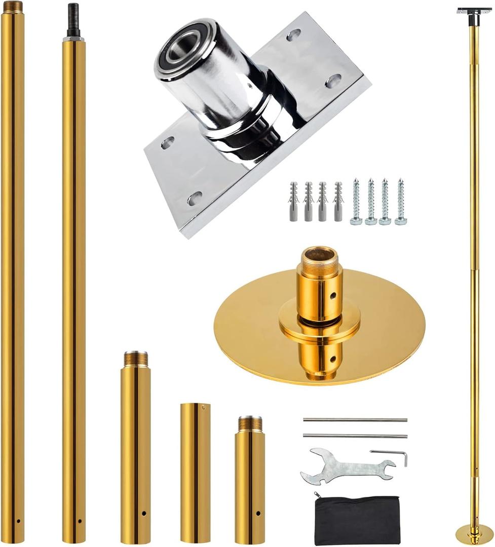 Height Adjustable Permanent Dance Pole with Fixed Plate Enhanced Safety and Stability for Home Dancing (Gold)