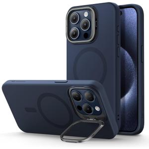 ESR MagSafe Silicone Case with Built-in Stand for iPhone 15 Pro Max - Military-Grade Protection, Camera Stash, Magnetic Phone Case, Cloud Series, Dark Blue