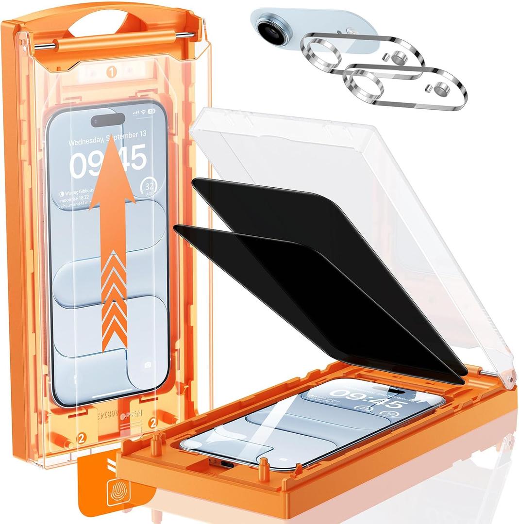 UNBREAK TOP 9H+ Glass 2+2 Packs for iPhone Air Privacy Screen Protector with Camera Lens Protector [Zero Bubble][10X Military Protection] 17 Air 6.5" Tempered Glass Full Edge Coverage,Case-Friendly