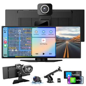 CarPlay Screen for Car Tablet Android Auto Smart Screen for Car, Portable Car Play with 3 Channel 4K Dash Cam,10.26” Wireless Display with FM Radio Stereo Bluetooth 5.2, 64GB TF Card Black