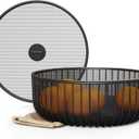Metal Fruit Bowl with Mesh Lid and Basket - Fruit and Vegetable Holder For Kitchen Counter - Countertop Display Baskets Organizer - Bowl Storage for Veggie, Fruits, Snack, and Banana - Black