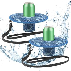 Floating Drink Holder for Pool Neoprene Drink Floaties for Pool Cup Floats for Beverage Cans/Cups/Bottles, Thickened Floating Cup Holder - 2 Pack (Sea Wave)