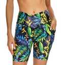 Cagola Swim Board Shorts Women 9" Swimwear Tummy Control Swimming Shorts Cross High Waisted Swimsuit Bottoms Green Leaf XX-Large