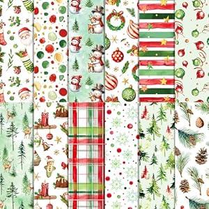 24 Sheets Christmas Scrapbook Paper 12''  12'' Double-Sided Xmas Black Plaid Pattern Paper Decorative Art Cardstock for Holiday DIY Crafts Card Making Scrapbook Supplies