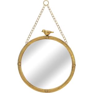 NIKKY HOME 11 Inch Decorative Small Hanging Mirrors Vintage Round Metal Framed Wall Mounted Mirror Decor with Bird for Bathroom Living Room Office, Rustic Gold (17.9"L x 11.2"W)