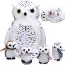 Hollowfly 5 Pcs Owls Plush Toy Gift Set 15.7" Mommy White Owls with 4 Cute Babies Stuffed Animal in Zippered Belly Nurturing Plushies Toy Set for Kid Adults Birthday Birthday Party Favors Gifts