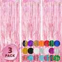 3 Pack 3.3x8.2 Feet Laser Pink Foil Fringe Backdrop Curtains, Tinsel Streamers Birthday Party Decorations, Fringe Backdrop for Graduation, Baby Shower, Gender Reveal, Disco Party