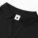 Women's V-Neck Ruffle Design Polo Shirts Short Sleeve Collared Loose Casual Tunic Blouses with Pocket (Black, L)