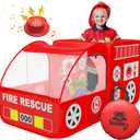 Kiddey Fire Truck Play Tent for Kids - Firetruck Tents with Sirens and Fireman Sound Button for Girls, Boys, & Toddlers Gifts - Red Fire Engine Pop Up Playhouse for Toddler - Indoor & Outdoor