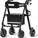 Walkers for Seniors Taller 5.3~7ft, Lightweight Foldable Rollator Walker, Built in Cable, Reinforced Aluminum Frame, 8" Big Rubber Wheels for All Terrain, 350lb Weight Capacity, Black