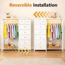Simple Deluxe Storage Clothes Rack with 6 Drawers, Charging Station & LED Lights, Fabric Chest Shelves Clothing Rack, Wooden Portable Wardrobe Closet, 49.2" W x 15.7" D x 47.2" H, White