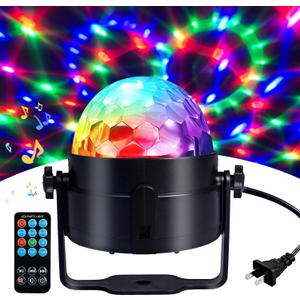 Disco Ball Light, Sound Activated Party Strobe Light, DJ Rave Lights with Remote, LED Stage Lights for Karaoke Birthday Christmas Halloween Decorations Indoor