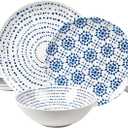 Melamine Dinnerware Set of 12 Pcs Dinner Dishes Set Bowls and Plates for Indoor and Outdoor with Unbreakable Non-breakable Lightweight Dining Tableware (Geometric)