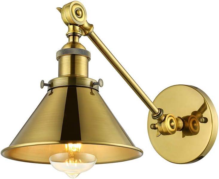 LITFAD Swing Arm Wall Light Adjustable Brass Finish 1 Light Wall Sconce 7" Industrial Vintage Wall Lamp Mounted Lighting Fixture with Cone Shade