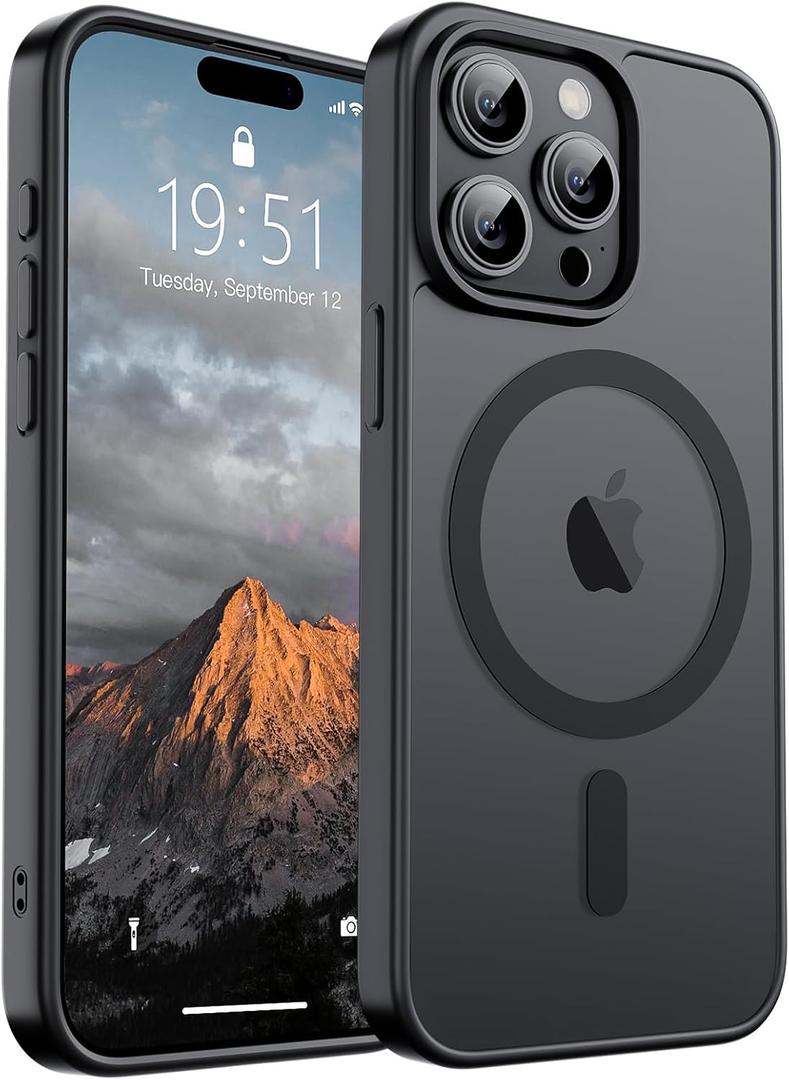 SUPFINE Magnetic for iPhone 15 Pro Max Case (Compatible with MagSafe) (Military Grade Drop Protection) Translucent Matte Shockproof Phone Cover, Black