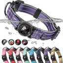 Upgrade Airtag Dog Collar,with IPX8 Waterproof AirTag Holder | Reflective Ultra-Durable | Soft Padded | Lock Buckle | Heavy Duty | Fit Small Medium Large DogsPurpleL(17"23")