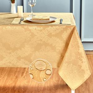 HomeJoy Rectangle Table Cloth Linen Farmhouse Stainproof Waterproof Washable Polyester Oblong Rectangular Fabric Table Cover for Kitchen Dining Dinner (Gold, 60 X 84 Inch)