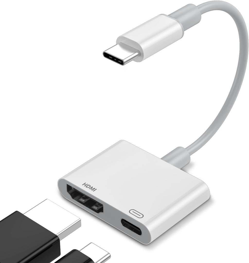 USB C to HDMI Adapter for iPhone 15/16/17,Digital AV Audio Dongle, 4K Video & Audio Sync Screen Converter with 100W Fast Charge, Type C to HDMI Adapter for iPhone 15, iPhone 16, MacBook, iPad,Galaxy