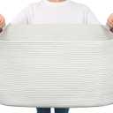 Large Blanket Basket Living Room, Storage Baskets for Organizing, Woven Rope Laundry Basket for Toy Storage, 21.6" x 14.9" x 11.8", White