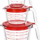 M MCIRCO 6 Pcs Glass Measuring Cups with Lids Set, 1-Cup, 2-Cup, 4-Cup Measuring Jugs with Handle, Nesting Liquid Measuring Cups for Kitchen